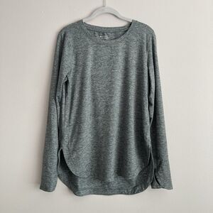 Athleta Womens Untempo Long Sleeve Heathered Gray Green Shirt Size Medium Active